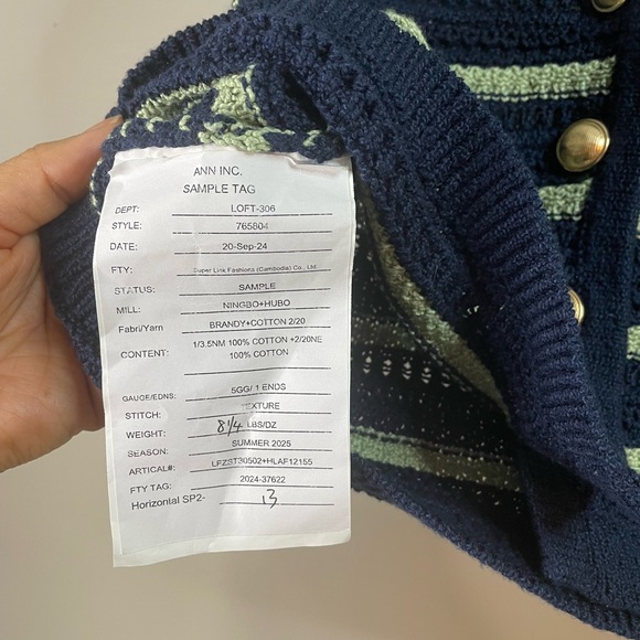 LOFT Navy and Green Striped V-Neck Sweater Vest - Picture 6 of 6